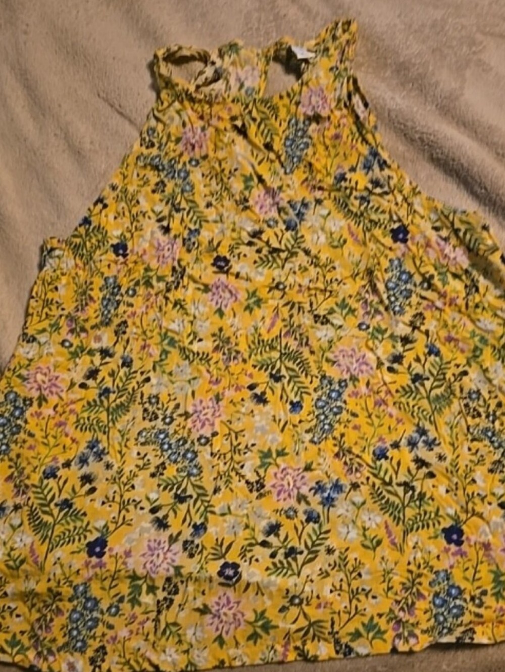 090626 Old Navy Yellow Floral Print Sleeveless Keyhole Back Size S Shell Top   b